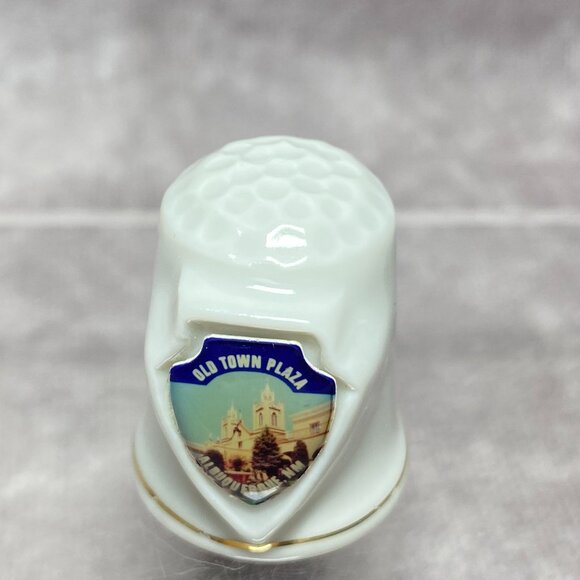 Porcelain Thimble With Old Town Plaza Albuquerque NM Design Collectible Souvenir - Picture 6 of 8